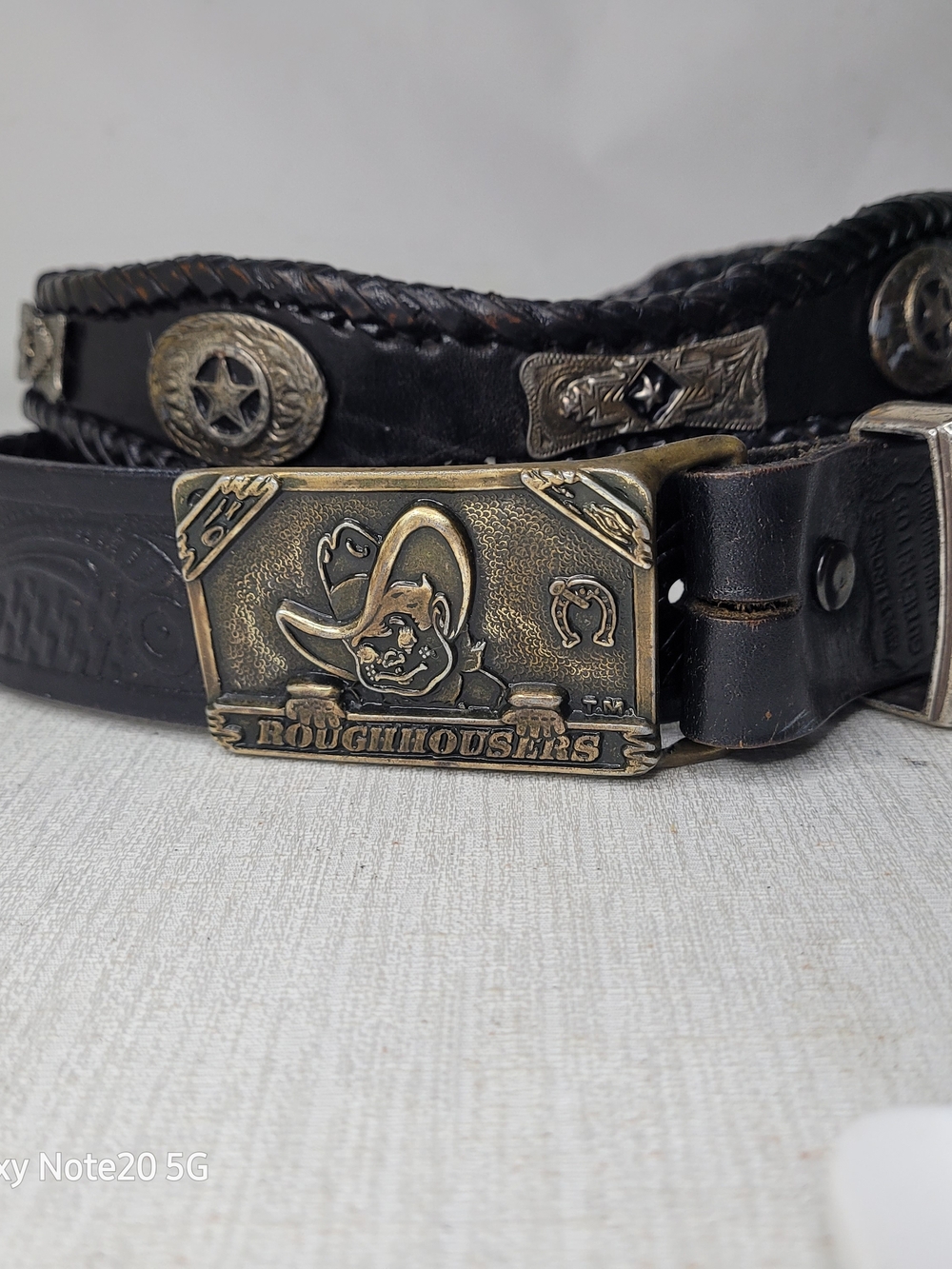 Roughriders Blk Leather Western Belt  Brass Buckle Men's 44" TX RancherConchoVTG